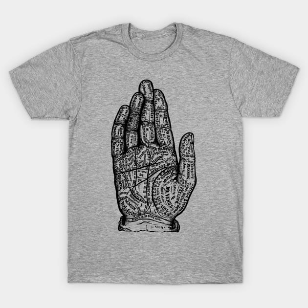 Antique Fortune Telling Palmistry Hand T-Shirt by Pixelchicken